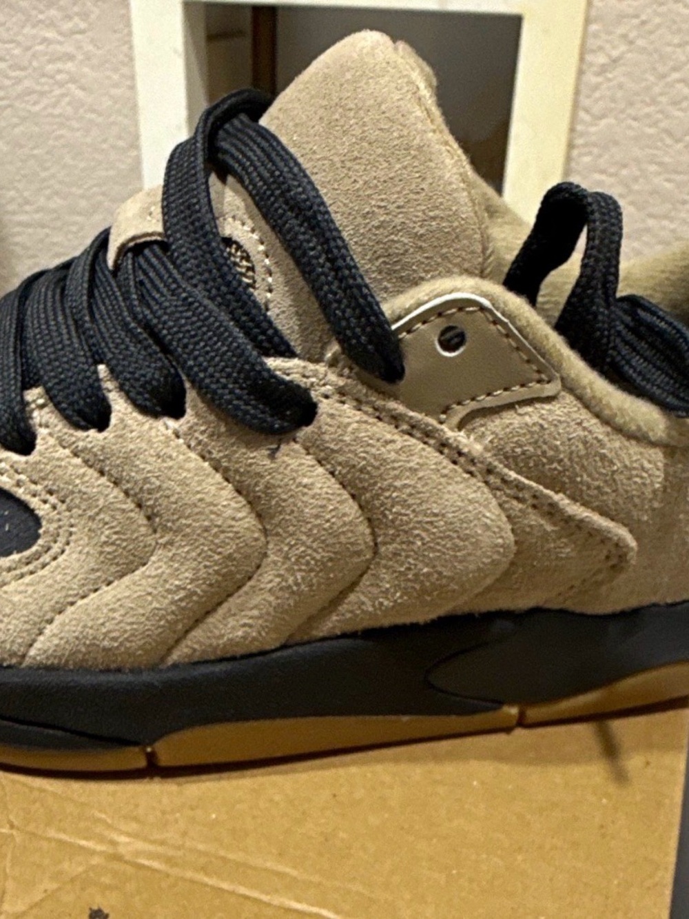 Jordan Kids Suede Sneaker in Beige and Black